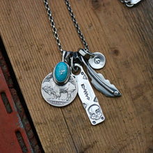 Load image into Gallery viewer, Nacozari turquoise + Buffalo Nickel with Bar Pendant Reworked Necklace