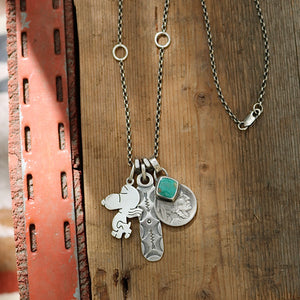 Vintage Snoopy pendant with Royston turquoise  + 1915 Nickel Reworked Necklace