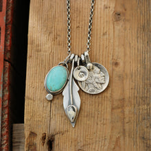 Load image into Gallery viewer, Pilot Mountain Turquoise Pendant + White Buffalo Feather Pendant Reworked Necklace