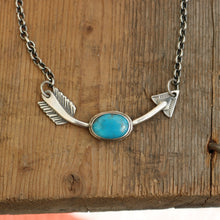 Load image into Gallery viewer, Sterling Silver + Nacozari Turquoise Arrow Necklace