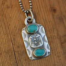 Load image into Gallery viewer, Pilot Mountain Turquoise + Thunderbird Dog Tag Necklace