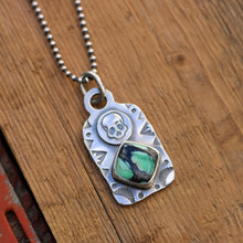 Load image into Gallery viewer, Rose Emerald Variscite + Sterling Silver Skull Dog Tag Necklace