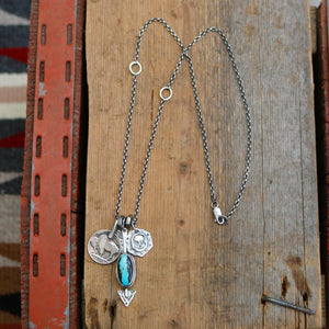 Blue Moon turquoise Arrow Pendant + Buffalo Nickel Reworked Necklace