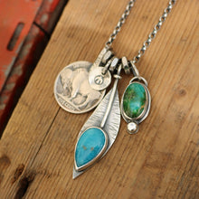 Load image into Gallery viewer, Sonoran Mountain Turquoise Pendant + Nacozari Feather Pendant Reworked Necklace