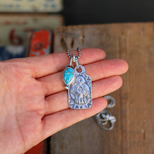 Load image into Gallery viewer, Sterling Silver Thunderbird Dog Tag + Sierra Bella turquoise Necklace