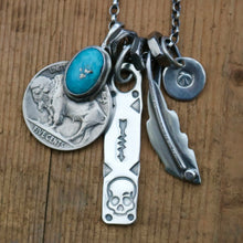 Load image into Gallery viewer, Nacozari turquoise + Buffalo Nickel with Bar Pendant Reworked Necklace