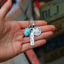 Load image into Gallery viewer, Blue Bird turquoise Pendant + Bar Pendant Reworked Necklace