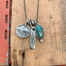 Load image into Gallery viewer, Apache Nugget turquoise Pendant + Buffalo Nickel Reworked Necklace
