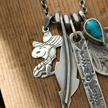 Load image into Gallery viewer, Vintage Snoopy pendant with Bandits Mine turquoise  + 1923 Nickel Reworked Necklace