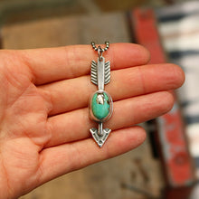 Load image into Gallery viewer, Sterling Silver + Nacozari Turquoise with Pyrite Arrow Necklace