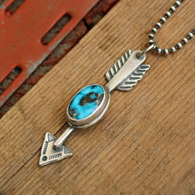 Load image into Gallery viewer, Sterling Silver + Blue Moon Turquoise Arrow Necklace