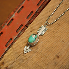 Load image into Gallery viewer, Sterling Silver + Nacozari Turquoise with Pyrite Arrow Necklace