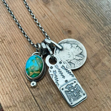 Load image into Gallery viewer, Sonoran Mountain turquoise Pendant + Thunderbird Bar Pendant Reworked Necklace