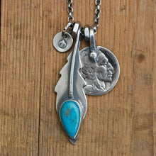 Load image into Gallery viewer, Nacozari Turquoise Feather + Nickel Reworked Necklace
