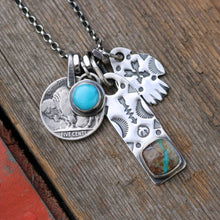 Load image into Gallery viewer, Royston Ribbon turquoise Bar Pendant + Thunderbird Reworked Necklace