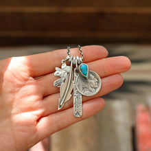 Load image into Gallery viewer, Vintage Snoopy pendant with Bandits Mine turquoise  + 1923 Nickel Reworked Necklace