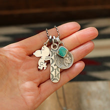 Load image into Gallery viewer, Vintage Snoopy pendant with Royston turquoise  + 1915 Nickel Reworked Necklace