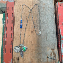 Load image into Gallery viewer, Sonoran Mountain turquoise Pendant + Feather Pendant Reworked Necklace