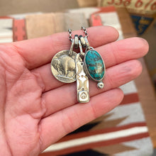 Load image into Gallery viewer, Apache Nugget turquoise Pendant + Buffalo Nickel Reworked Necklace