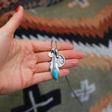 Load image into Gallery viewer, Nacozari Turquoise Feather + Nickel Reworked Necklace
