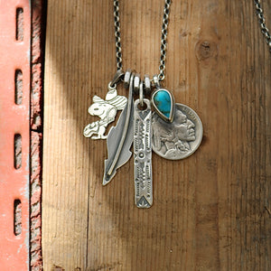 Vintage Snoopy pendant with Bandits Mine turquoise  + 1923 Nickel Reworked Necklace