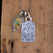Load image into Gallery viewer, Sterling Silver Thunderbird Dog Tag + Royston Ribbon Turquoise Necklace