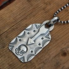 Load image into Gallery viewer, Sterling Silver Arrow + Skull Dog Tag Necklace