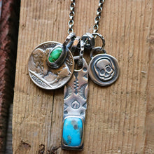 Load image into Gallery viewer, Nacozari turquoise Bar Pendant + Sterling Skull Pendant Reworked Necklace