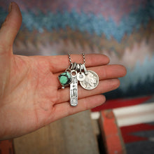 Load image into Gallery viewer, Rose Emerald Variscite Pendant + Thunderbird Bar Pendant Reworked Necklace