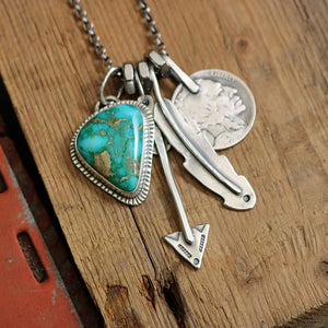 Sonoran Mountain turquoise Pendant + Feather Reworked Necklace