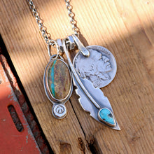 Load image into Gallery viewer, Royston Turquoise Pendant + Sierra Bella Feather Pendant Reworked Necklace