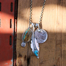 Load image into Gallery viewer, Royston Turquoise Pendant + Sierra Bella Feather Pendant Reworked Necklace