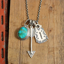 Load image into Gallery viewer, Sonoran Mountain turquoise Pendant + Sterling Silver Thunderbird Reworked Necklace