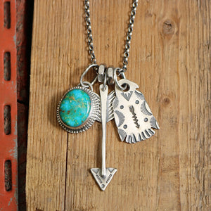 Sonoran Mountain turquoise Pendant + Sterling Silver Thunderbird Reworked Necklace