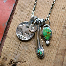 Load image into Gallery viewer, Sonoran Mountain turquoise Feather + Pendant Reworked Necklace
