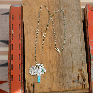 Sonoran Mountain turquoise Thunderbird + Nacozari turquoise Bar Pendant Reworked Necklace
