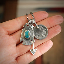 Load image into Gallery viewer, Bandits Mine turquoise Thunderbird + Arrow Reworked Necklace