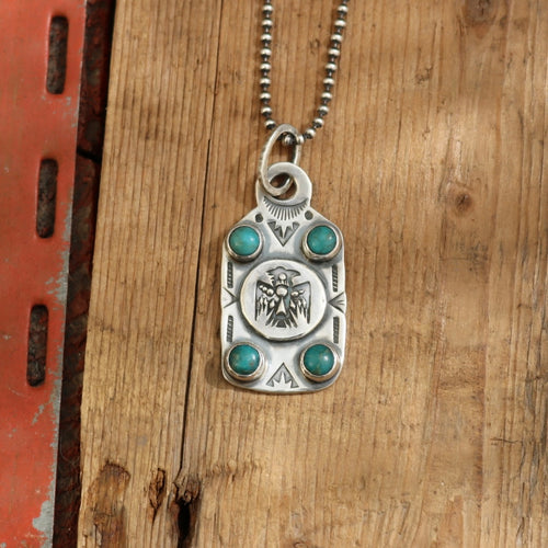 Thunderbird + Cloud Mountain Turquoise Dog Tag Necklace