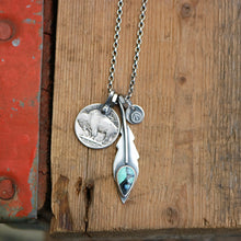 Load image into Gallery viewer, Rose Emerald Variscite Feather + Buffalo Nickel Reworked Necklace