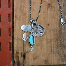 Load image into Gallery viewer, Vintage Sterling Silver Snoopy pendant + Blue Moon turquoise Pendant Reworked Necklace