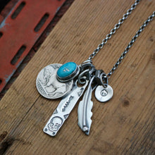 Load image into Gallery viewer, Nacozari turquoise + Buffalo Nickel with Bar Pendant Reworked Necklace