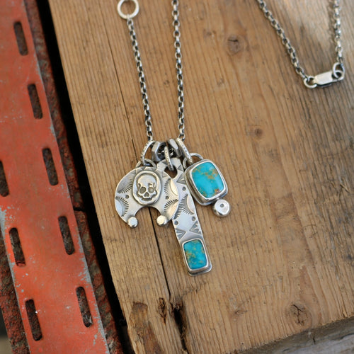 Bandits Mine turquoise Bar Pendant + Skull Naja Reworked Necklace