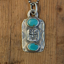 Load image into Gallery viewer, Pilot Mountain Turquoise + Thunderbird Dog Tag Necklace
