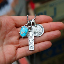 Load image into Gallery viewer, Blue Bird turquoise Pendant + Bar Pendant Reworked Necklace