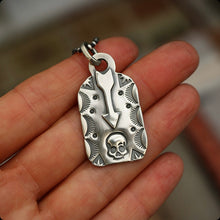 Load image into Gallery viewer, Sterling Silver Arrow + Skull Dog Tag Necklace