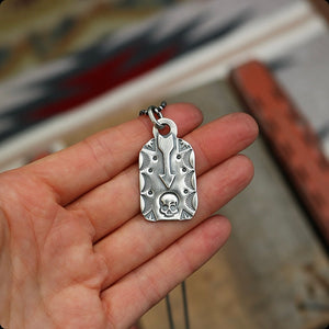 Sterling Silver Arrow + Skull Dog Tag Necklace