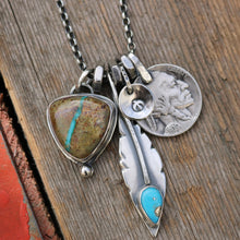 Load image into Gallery viewer, Royston Ribbon Turquoise Pendant + Sierra Bella Feather Reworked Necklace
