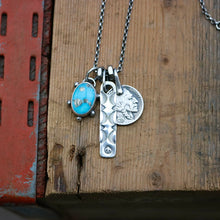 Load image into Gallery viewer, Blue Bird turquoise Pendant + Bar Pendant Reworked Necklace