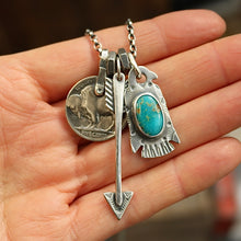 Load image into Gallery viewer, Bandits Mine turquoise Thunderbird + Arrow Reworked Necklace