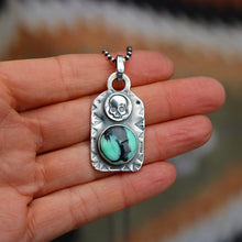 Load image into Gallery viewer, Rose Emerald Variscite + Sterling Silver Skull Dog Tag Necklace